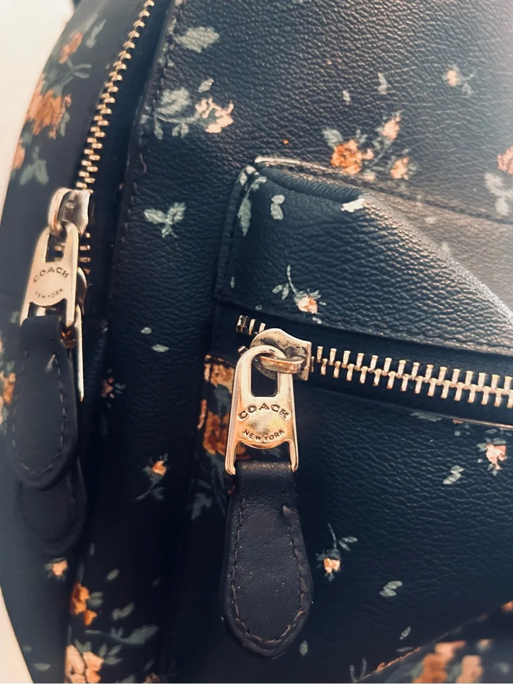 Authentic Coach Floral Print Black Backpack-Used Condition